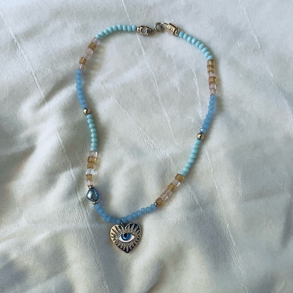Evil Eye Necklace Choker Gold Bead Pearl Heart